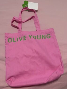 Olive Young Pink Canvas Tote Bag